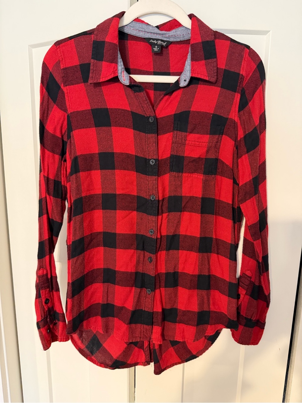 Lucky Brand Red and Black Plaid Flannel Shirt